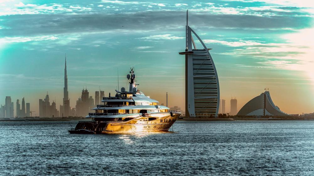 Superyacht in front of the Burj Al Arab, Dubai
