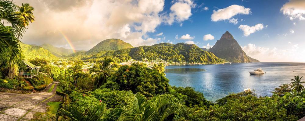 St. Lucia with a yacht in the bay, Caribbean