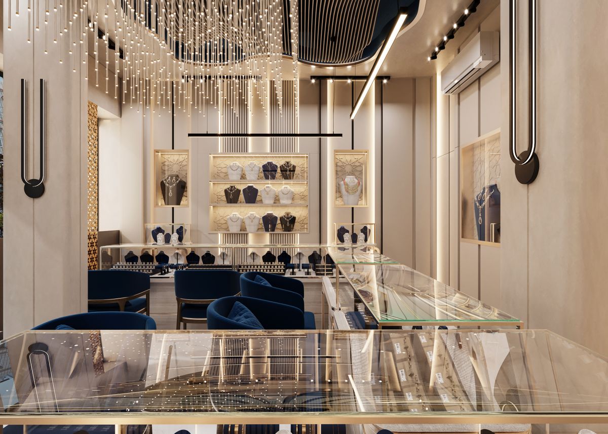 Bright, elegant interior of a jewellery shop